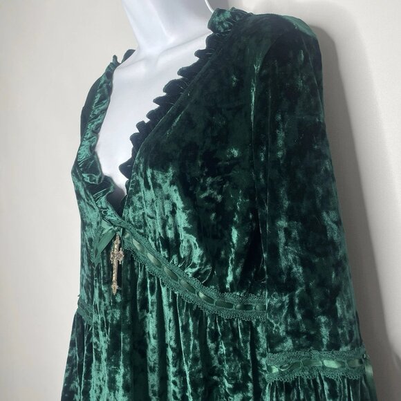 Dolls Kill House of Widow Real Divinity Velvet Mini Dress Size L Emerald Green - Picture 6 of 8